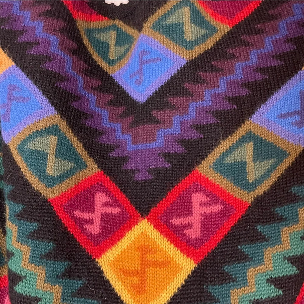 La Vicunita 100% Baby Alpaca Sweater Geometric Colorful Medium